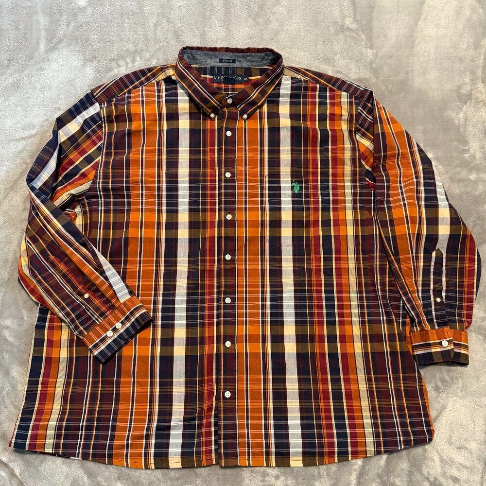 U.S. Polo Assn Plaid Button Down Dress Shirt Stretch Fall Colors Size 4XL
